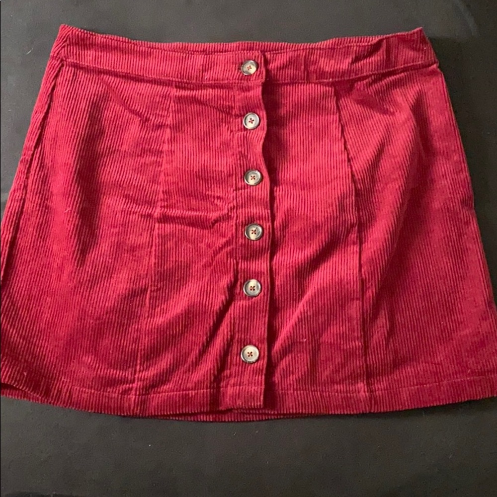 Maroon burgundy button up skirt